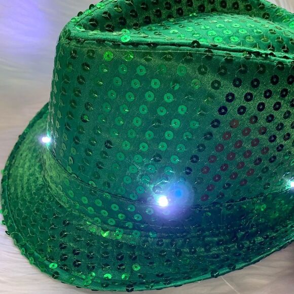 St Patricks Day Fedora Led Light Up Sequins Green Unisex Fedora Irish NEW - Picture 8 of 12